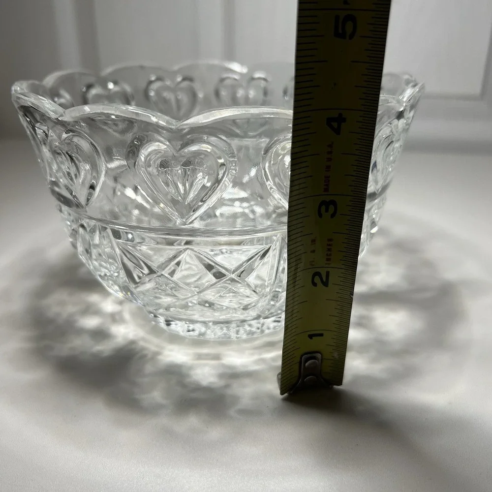 Vtg Fifth Avenue Crystal Footed Bowl Hearts Scalloped Edges